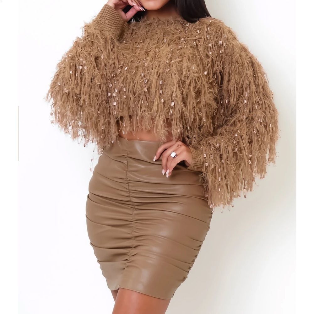Ruched PU Mini Skirt - Taupe